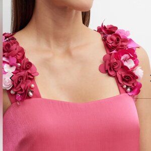 Badgley Mischka Pink Gown Floral Beaded Straps - NWT, Size 2